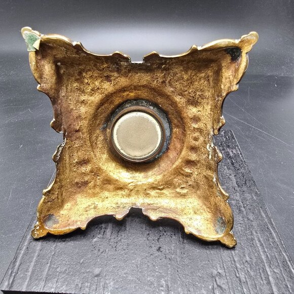 Antique Brass & Glass Ornate Inkwell With Hinged Lid On Decorative Base HS284 - Picture 9 of 10